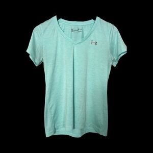 Under Armour HeatGear Women's Small T-Shirt V-Neck Activewear‎ Top Teal